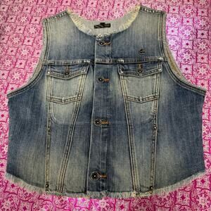 Vans Distressed Denim Vest with Pin and Pockets Women's Size Large